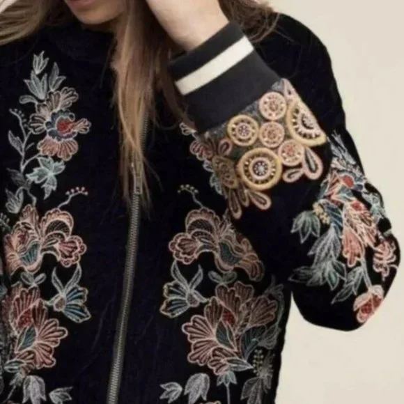 Anthropologie Black Floral Embroidered Jacket - Picture 3 of 13